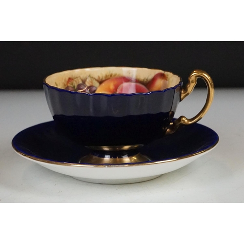 50 - Mixed ceramics - An Aynsley Orchard Gold cobalt blue teacup & saucer; 19th century cabinet plate wit... 