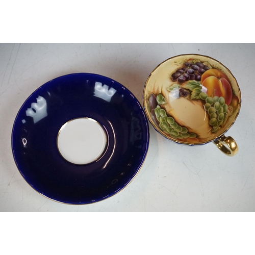 50 - Mixed ceramics - An Aynsley Orchard Gold cobalt blue teacup & saucer; 19th century cabinet plate wit... 