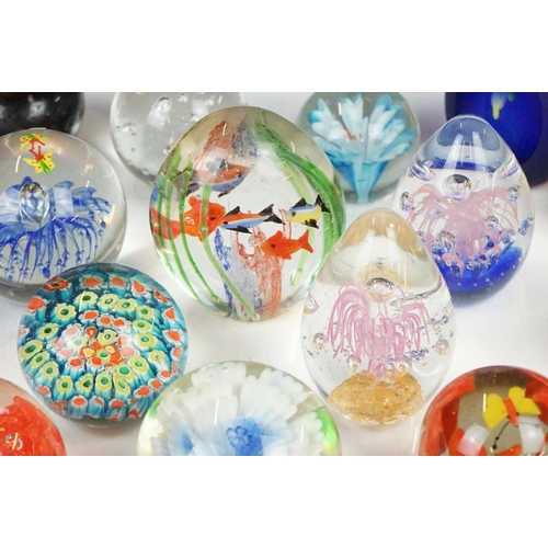 54 - Collection of 20 various sized glass paperweights, some Millefiori.