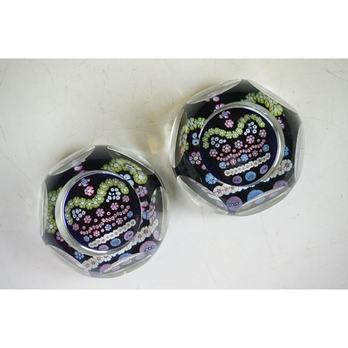 57 - Two Whitefriars QEII silver jubilee faceted glass millefiori paperweights, the millefiori canes depi... 