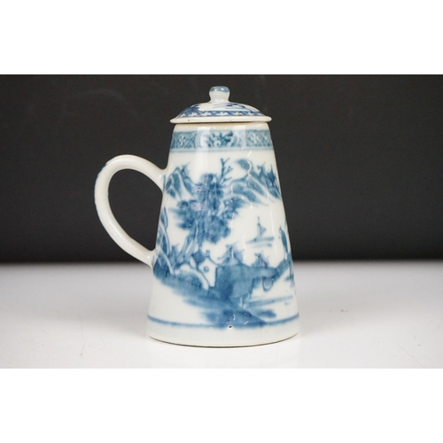 58 - 18th Century Chinese blue & white chocolate pot and cover, decorated with a mountainous landscape sc... 