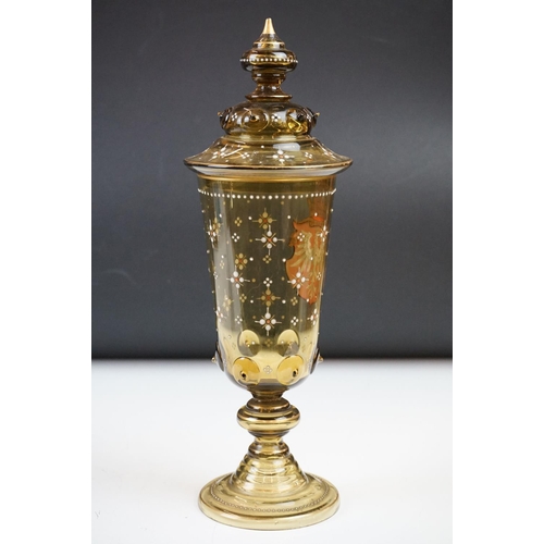 6 - Late 19th Century German-Austrian glass vase & cover, the knopped cover with gilt & enamel decoratio... 