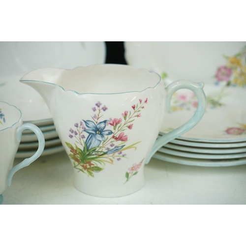 65 - Shelley ' Wild Flowers ' tea set to include 6 teacups & saucers, 6 tea plates, milk jug and sugar bo... 