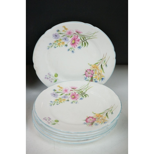 65 - Shelley ' Wild Flowers ' tea set to include 6 teacups & saucers, 6 tea plates, milk jug and sugar bo... 