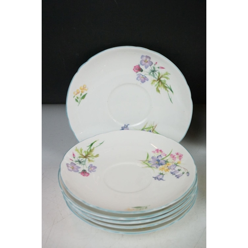 65 - Shelley ' Wild Flowers ' tea set to include 6 teacups & saucers, 6 tea plates, milk jug and sugar bo... 