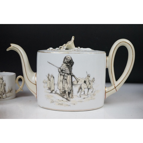 66 - French porcelain part tea / coffee set, decorated with scenes of figures & camels in the desert, to ... 