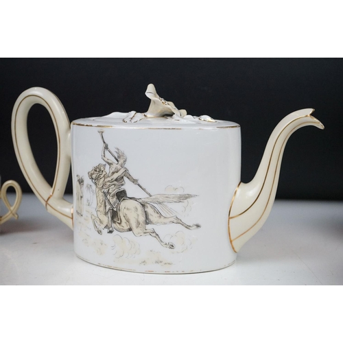 66 - French porcelain part tea / coffee set, decorated with scenes of figures & camels in the desert, to ... 