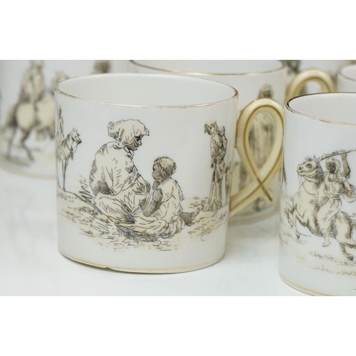 66 - French porcelain part tea / coffee set, decorated with scenes of figures & camels in the desert, to ... 