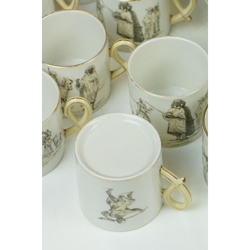 66 - French porcelain part tea / coffee set, decorated with scenes of figures & camels in the desert, to ... 