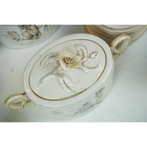 66 - French porcelain part tea / coffee set, decorated with scenes of figures & camels in the desert, to ... 