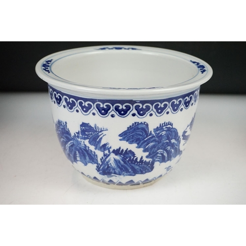 69 - Three Chinese blue & white planters to include a square-form blue ground example with floral decorat... 