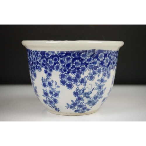 69 - Three Chinese blue & white planters to include a square-form blue ground example with floral decorat... 