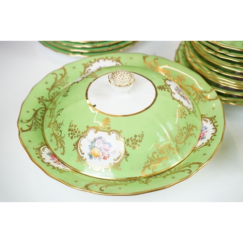 72 - Copeland Spode green ground floral tea & dinner ware, pattern no. R2115, to include 2 tureens & cove... 