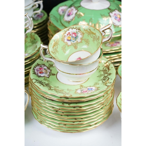 72 - Copeland Spode green ground floral tea & dinner ware, pattern no. R2115, to include 2 tureens & cove... 