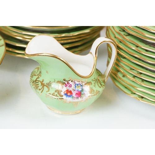 72 - Copeland Spode green ground floral tea & dinner ware, pattern no. R2115, to include 2 tureens & cove... 