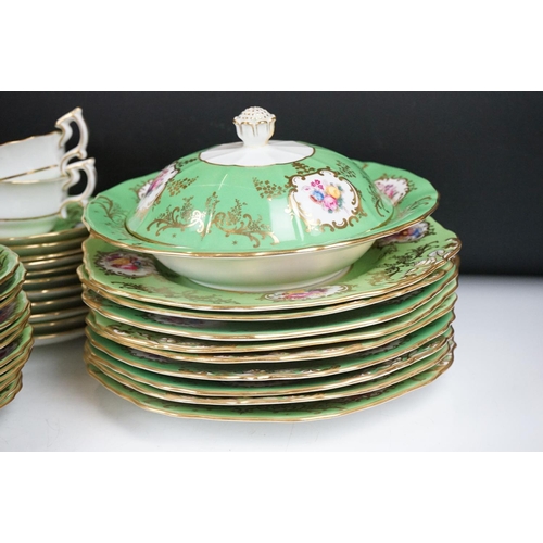 72 - Copeland Spode green ground floral tea & dinner ware, pattern no. R2115, to include 2 tureens & cove... 