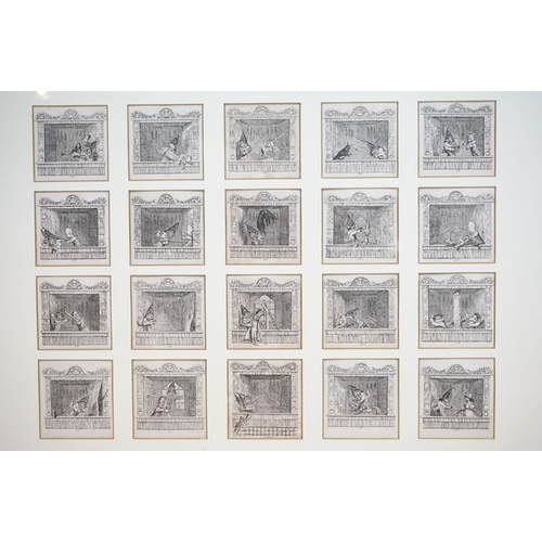 377 - George Cruikshank - Set of Twenty small Black and White Engravings of a Punch & Judy Show, each imag... 