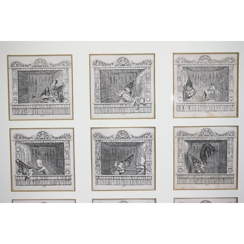 377 - George Cruikshank - Set of Twenty small Black and White Engravings of a Punch & Judy Show, each imag... 