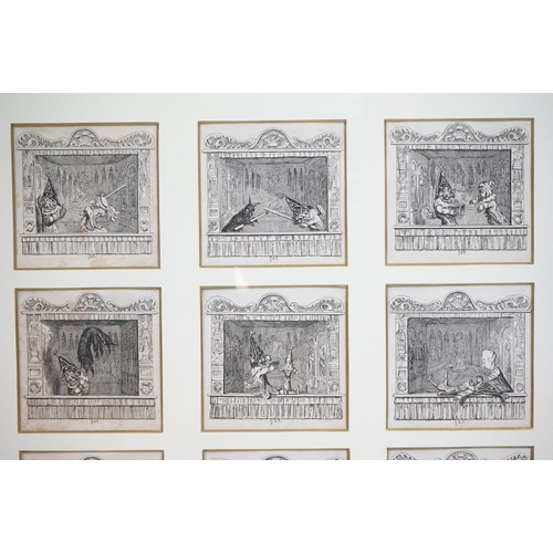 377 - George Cruikshank - Set of Twenty small Black and White Engravings of a Punch & Judy Show, each imag... 