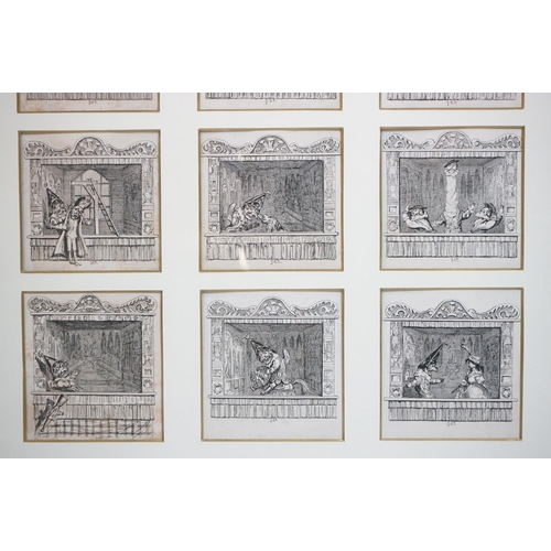 377 - George Cruikshank - Set of Twenty small Black and White Engravings of a Punch & Judy Show, each imag... 