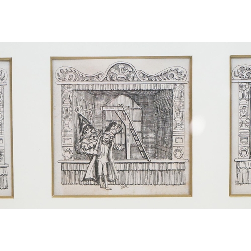 377 - George Cruikshank - Set of Twenty small Black and White Engravings of a Punch & Judy Show, each imag... 