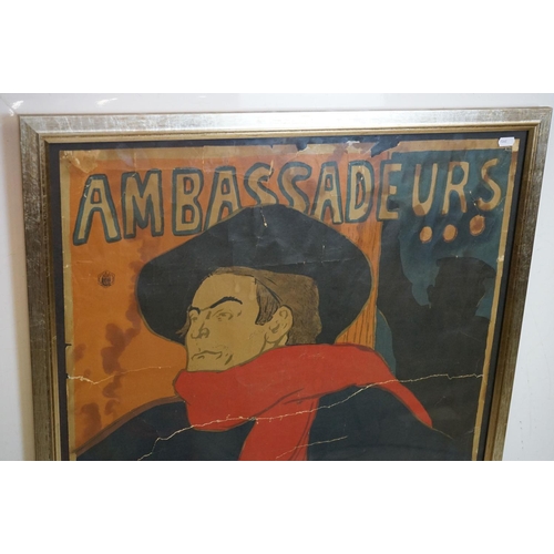 378 - Toulouse-Lautrec, vintage poster, ' Ambassadeurs aristide bruant dans son cabaret ', museum in Amste... 