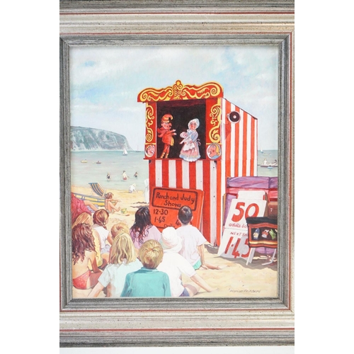 381A - Marion Pritchard, ' Punch and Judy ', oil on board, signed lower right, 20.5 x 17cm, framed, Provena... 