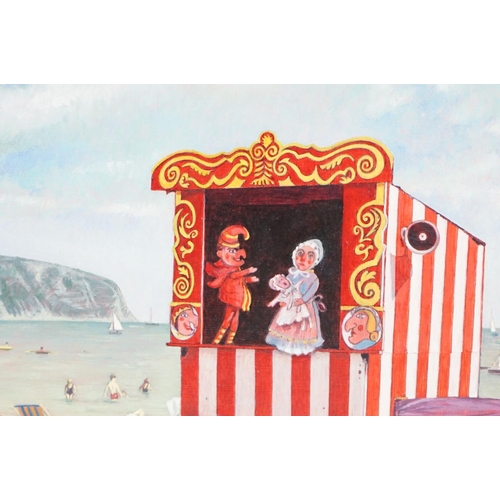 381A - Marion Pritchard, ' Punch and Judy ', oil on board, signed lower right, 20.5 x 17cm, framed, Provena... 