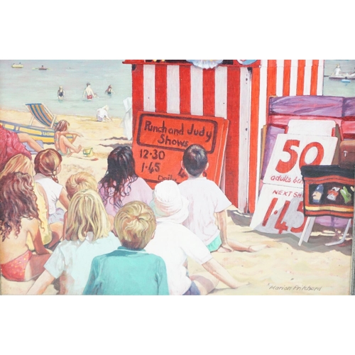 381A - Marion Pritchard, ' Punch and Judy ', oil on board, signed lower right, 20.5 x 17cm, framed, Provena... 