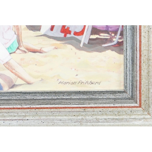 381A - Marion Pritchard, ' Punch and Judy ', oil on board, signed lower right, 20.5 x 17cm, framed, Provena... 