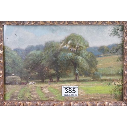 385 - 19th century English school oil on canvas of a rural scene with horse and cart and figures Colling t... 