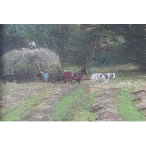 385 - 19th century English school oil on canvas of a rural scene with horse and cart and figures Colling t... 