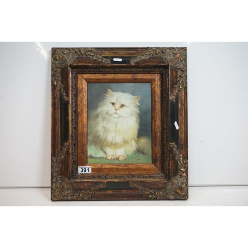 391 - Study of a cat, oil on board, indistinctly signed lower right, 24 x 19cm, framed