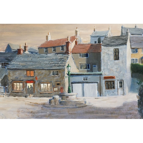 401 - L Feather, ' Early Morning, Calver Village ', Hope Valley, Derbyshire, oil on board, 29 x 39cm