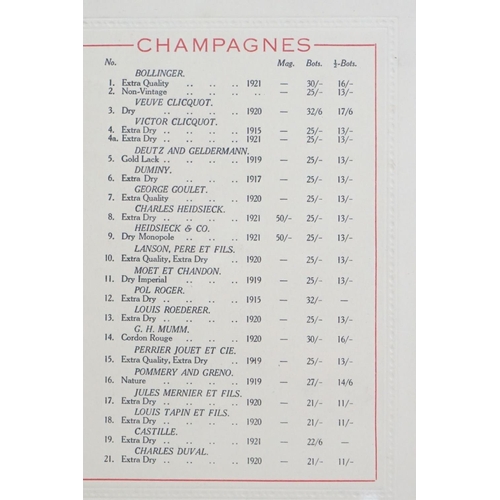 404 - 1928 an original framed menu and wine card for the famous Bohemian Cosmo Club in Wardour Street Lond... 