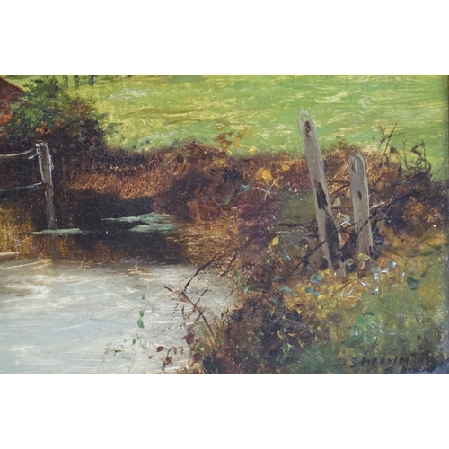 406 - Daniel Sherrin (1869 - 1940), ' No. 6 ', countryside river scene with bridge and cottage, oil on can... 