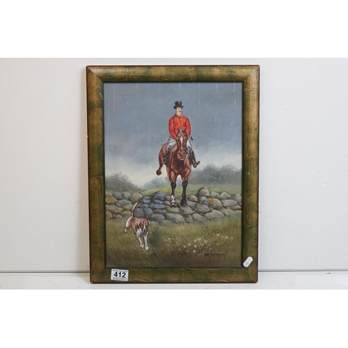 412 - Max Hutchinson, horse and rider at a hunt, oil on canvas, 41 x 30.5cm, framed