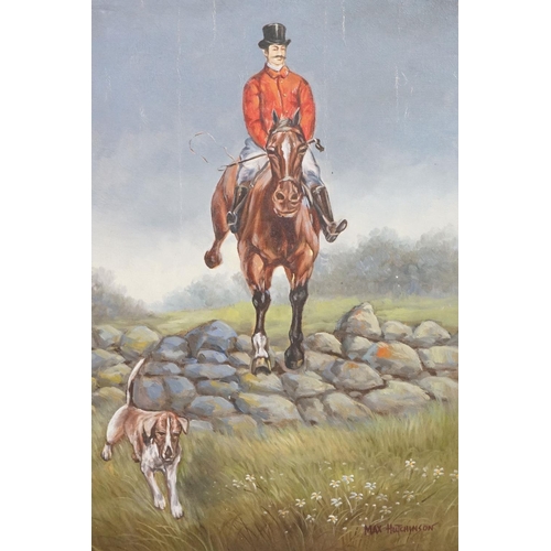 412 - Max Hutchinson, horse and rider at a hunt, oil on canvas, 41 x 30.5cm, framed