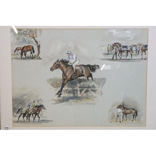 413 - Carolyn Alexander, (b.1948), a study of racehorses, watercolour, signed to the centre and dated 1969... 