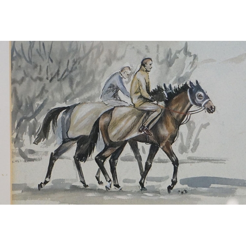 413 - Carolyn Alexander, (b.1948), a study of racehorses, watercolour, signed to the centre and dated 1969... 