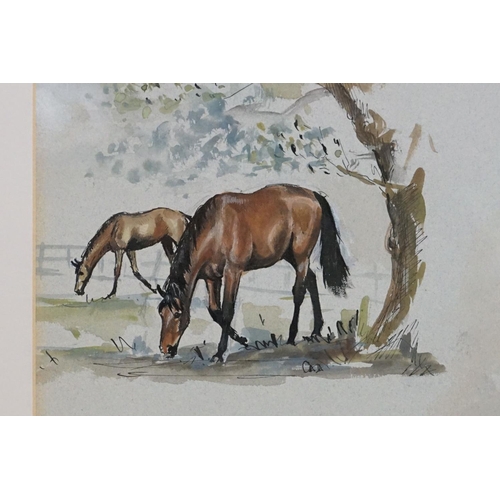 413 - Carolyn Alexander, (b.1948), a study of racehorses, watercolour, signed to the centre and dated 1969... 