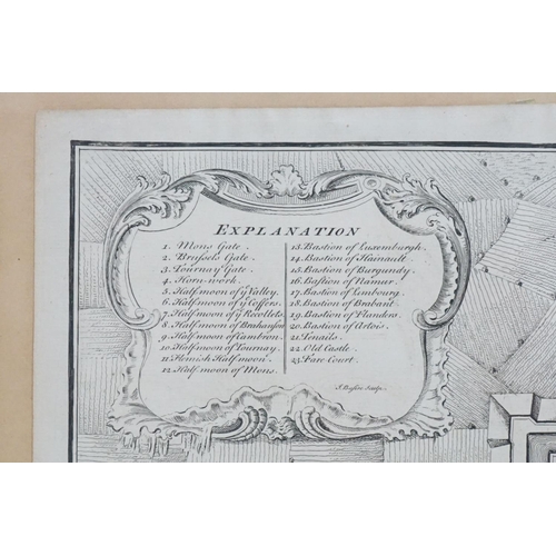 416 - 18th century James Basire 1730/1802, an engraved map of the Belgian town in Brabant inscribed, taken... 