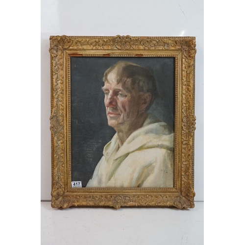 417 - Elfreda Bertrude Beaumont 20th century oil on canvas 'portrait of a clergy man having image on verso... 