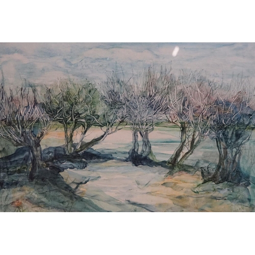 424 - Norma Tallin, 'Snow through the Hedge', watercolour, signed in pencil lower right, 42.5 x 57.5cm, Co... 