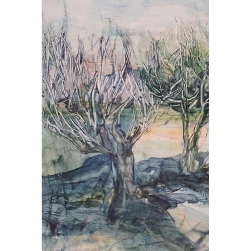 424 - Norma Tallin, 'Snow through the Hedge', watercolour, signed in pencil lower right, 42.5 x 57.5cm, Co... 