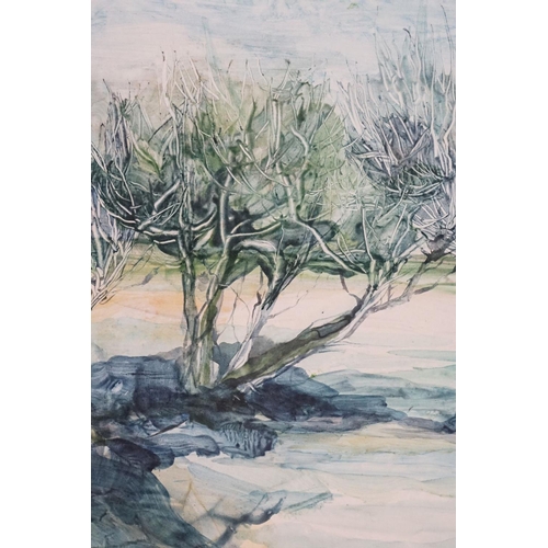 424 - Norma Tallin, 'Snow through the Hedge', watercolour, signed in pencil lower right, 42.5 x 57.5cm, Co... 