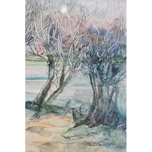 424 - Norma Tallin, 'Snow through the Hedge', watercolour, signed in pencil lower right, 42.5 x 57.5cm, Co... 