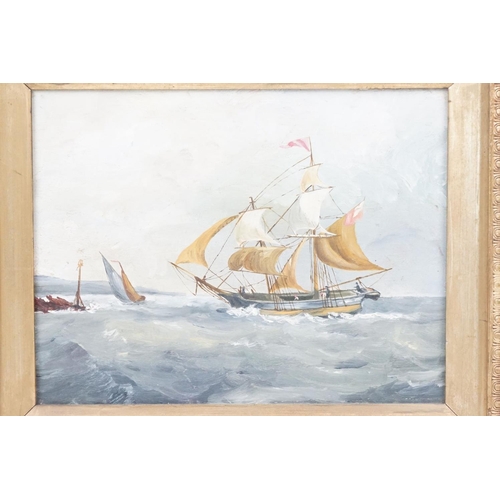 425 - Continental School, sailing boat in choppy seas, oil on canvas, 16 x 21cm, gilt framed