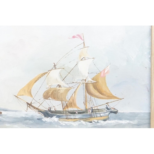 425 - Continental School, sailing boat in choppy seas, oil on canvas, 16 x 21cm, gilt framed