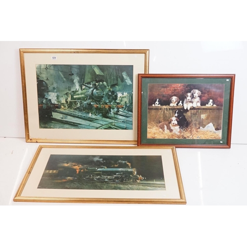 429 - 2 Terrence Cuneo prints steam engines, King George V and the Great Marquees 108 x 64cm and 100 x 75c... 